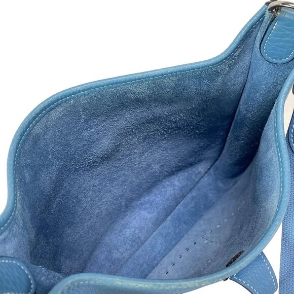 Auth HERMES Evelyne II PM - Blue Jean Taurillon Clemence Square H Shoulder Bag - Picture 15 of 16